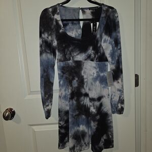 Nordstrom  Black and Gray Tie-Dye Mini Dress